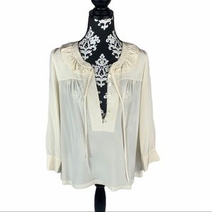 J. Crew Off-White Long Sleeved Silk Blouse